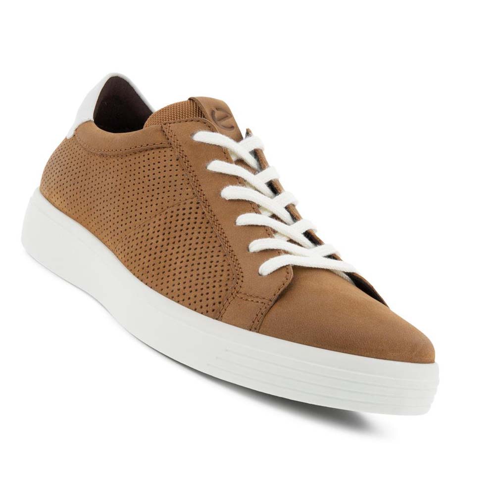 Men's Ecco Soft Classic Laced Sneakers Brown / White | Canada 639BEX